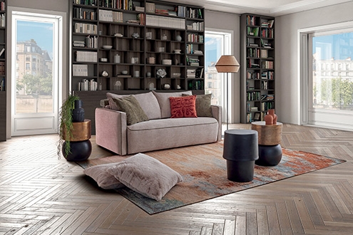 Salon 3+2 avec Pouf Convertible Mobilier moderne, coloris gris foncéKit-M